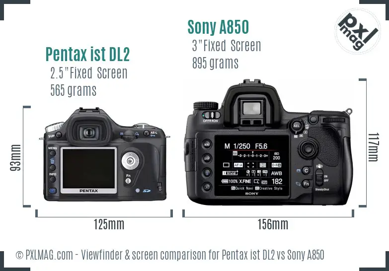 Pentax ist DL2 vs Sony A850 Screen and Viewfinder comparison