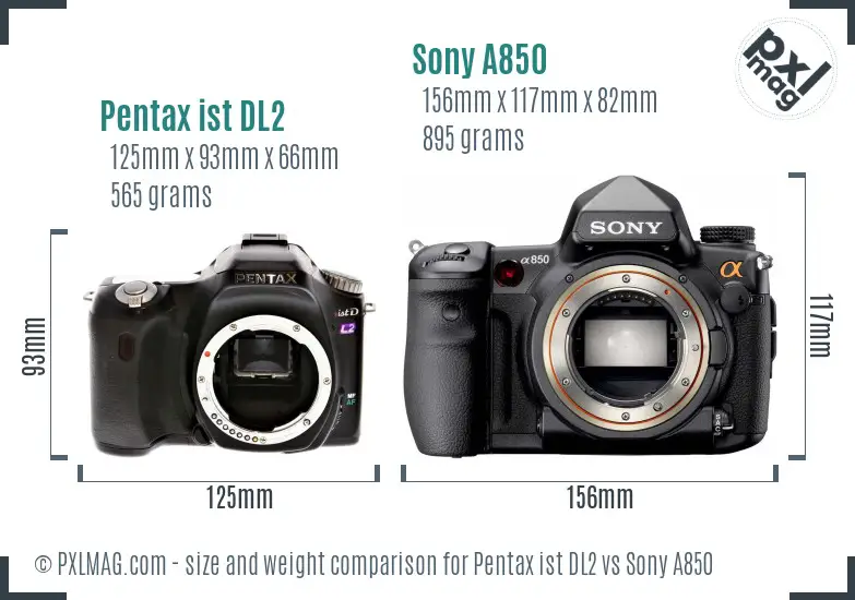 Pentax ist DL2 vs Sony A850 size comparison