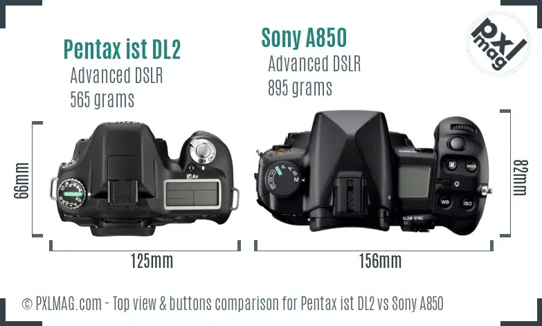 Pentax ist DL2 vs Sony A850 top view buttons comparison