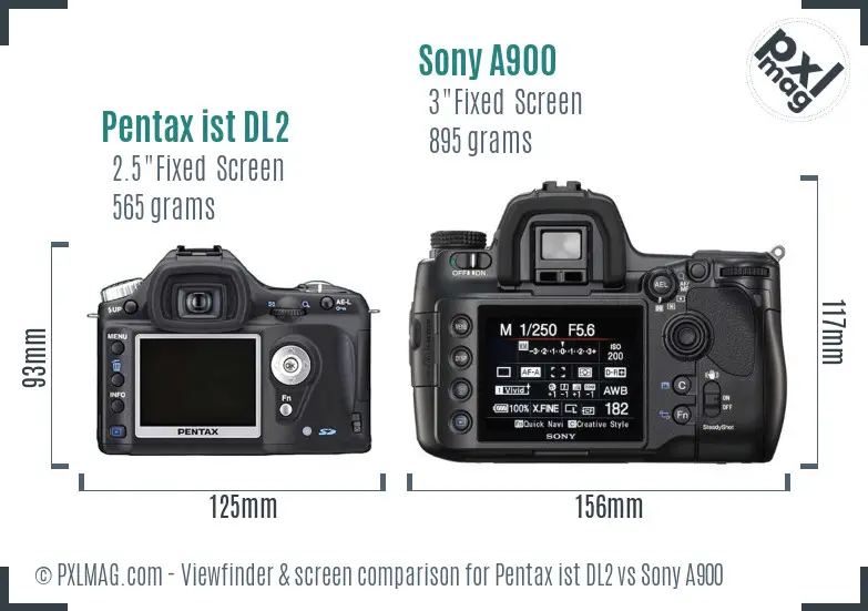 Pentax ist DL2 vs Sony A900 Screen and Viewfinder comparison