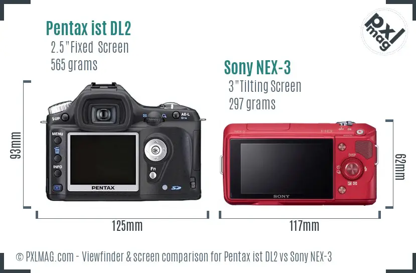 Pentax ist DL2 vs Sony NEX-3 Screen and Viewfinder comparison