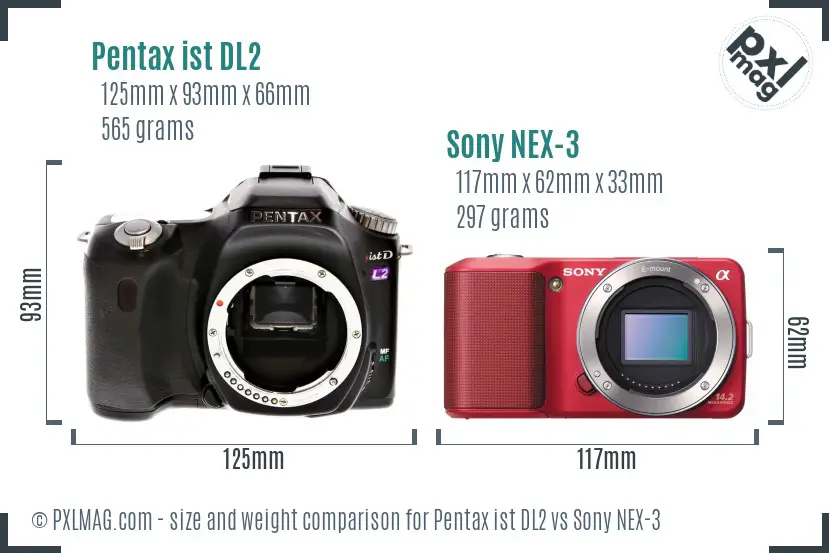 Pentax ist DL2 vs Sony NEX-3 size comparison