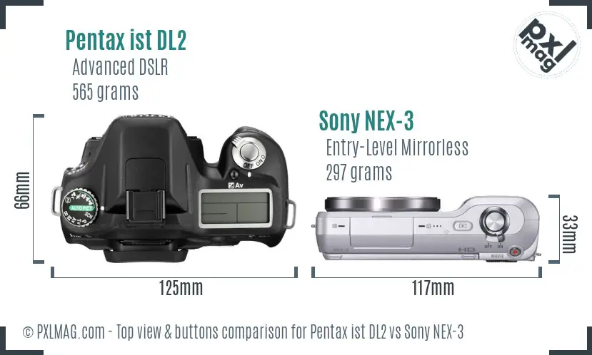 Pentax ist DL2 vs Sony NEX-3 top view buttons comparison