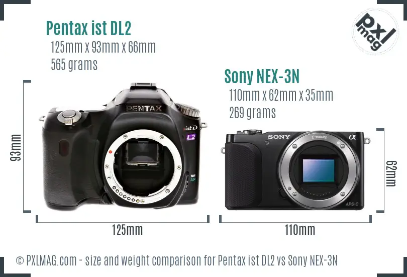 Pentax ist DL2 vs Sony NEX-3N size comparison Pentax ist DL2 vs Sony NEX-3N size comparison