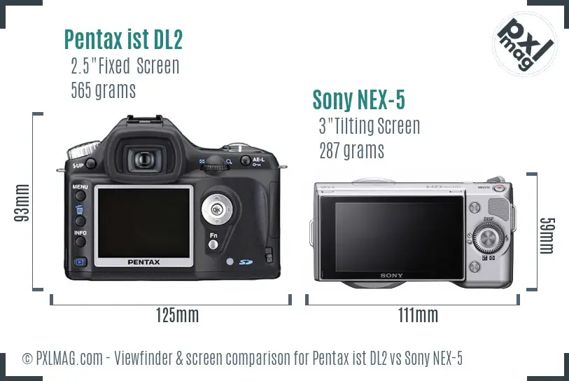 Pentax ist DL2 vs Sony NEX-5 Screen and Viewfinder comparison Pentax ist DL2 vs Sony NEX-5 Screen and Viewfinder comparison