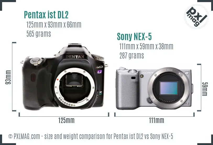 Pentax ist DL2 vs Sony NEX-5 size comparison Pentax ist DL2 vs Sony NEX-5 size comparison