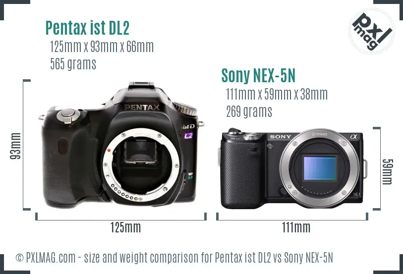 Pentax ist DL2 vs Sony NEX-5N size comparison Pentax ist DL2 vs Sony NEX-5N size comparison