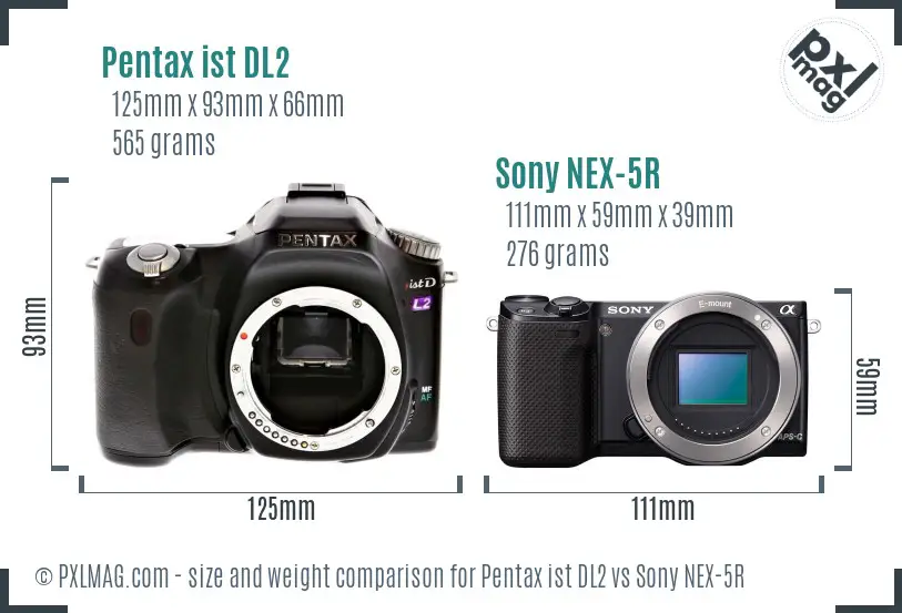 Pentax ist DL2 vs Sony NEX-5R size comparison Pentax ist DL2 vs Sony NEX-5R size comparison
