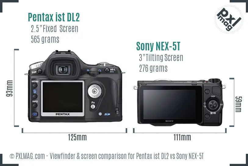 Pentax ist DL2 vs Sony NEX-5T Screen and Viewfinder comparison
