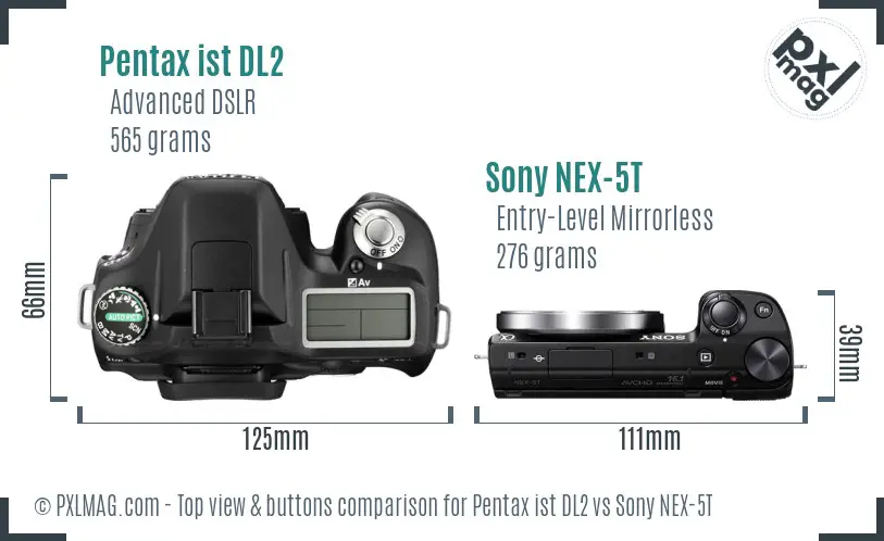 Pentax ist DL2 vs Sony NEX-5T top view buttons comparison