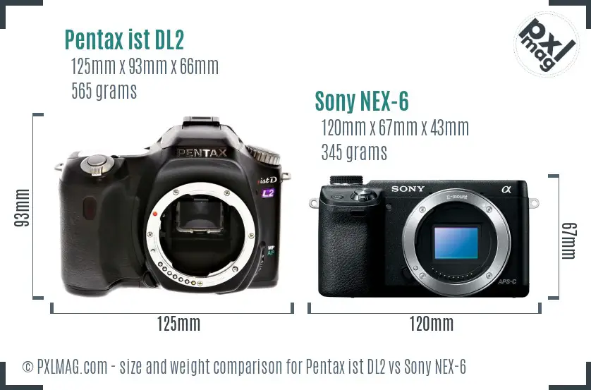 Pentax ist DL2 vs Sony NEX-6 size comparison