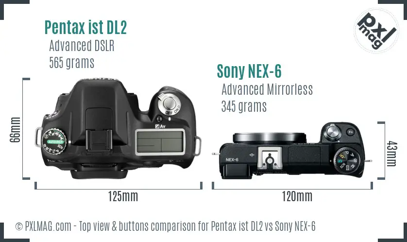 Pentax ist DL2 vs Sony NEX-6 top view buttons comparison