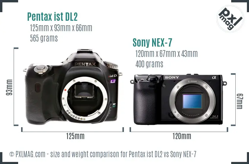 Pentax ist DL2 vs Sony NEX-7 size comparison Pentax ist DL2 vs Sony NEX-7 size comparison