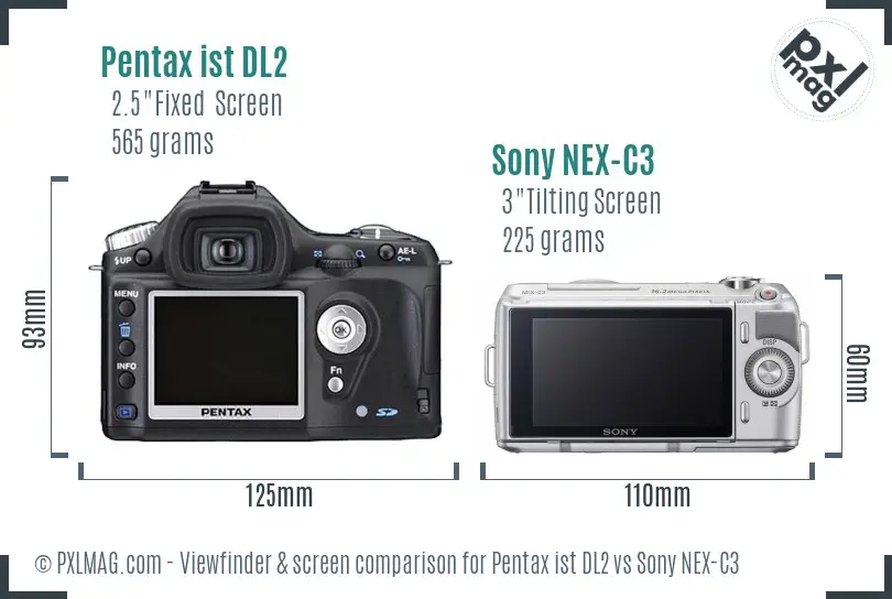 Pentax ist DL2 vs Sony NEX-C3 Screen and Viewfinder comparison