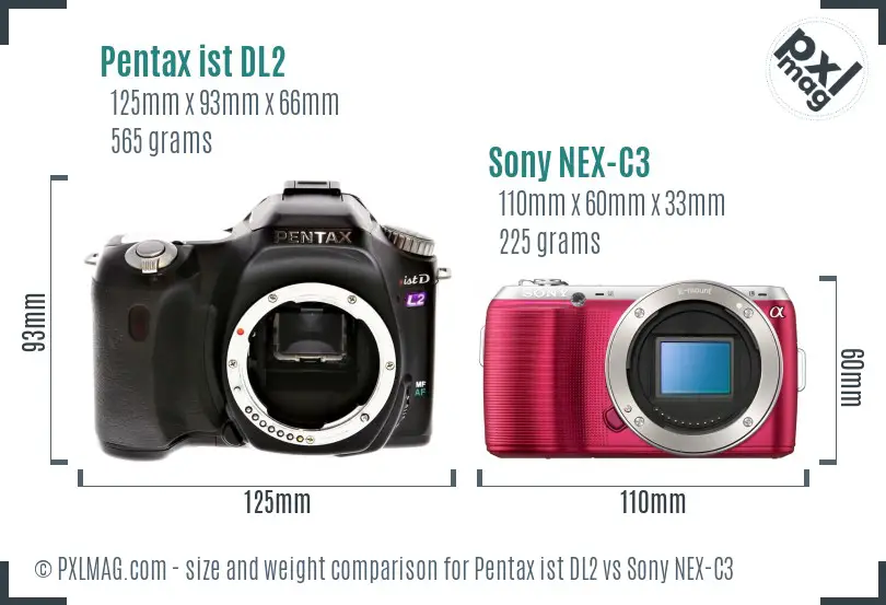 Pentax ist DL2 vs Sony NEX-C3 size comparison