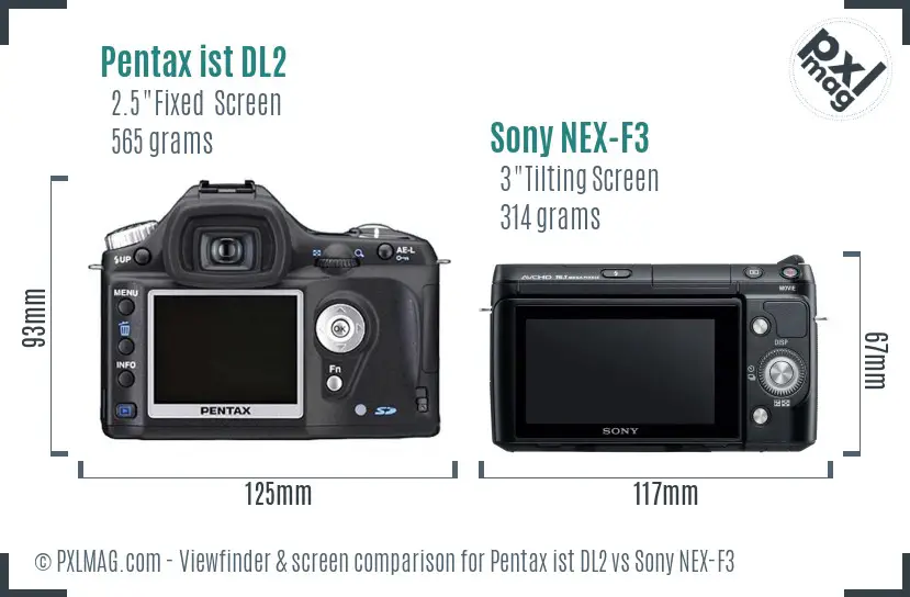 Pentax ist DL2 vs Sony NEX-F3 Screen and Viewfinder comparison