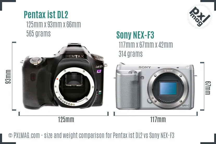 Pentax ist DL2 vs Sony NEX-F3 size comparison