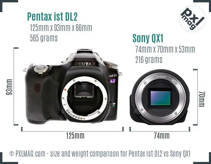 Pentax ist DL2 vs Sony QX1 size comparison Pentax ist DL2 vs Sony QX1 size comparison