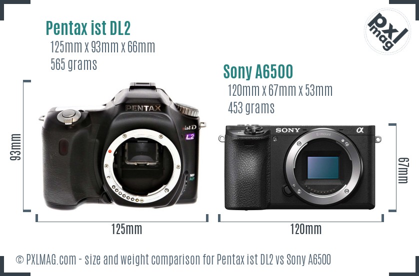 Pentax ist DL2 vs Sony A6500 size comparison