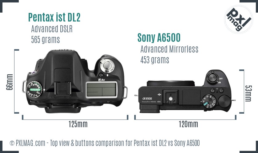 Pentax ist DL2 vs Sony A6500 top view buttons comparison