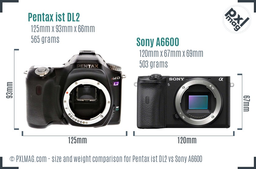 Pentax ist DL2 vs Sony A6600 size comparison