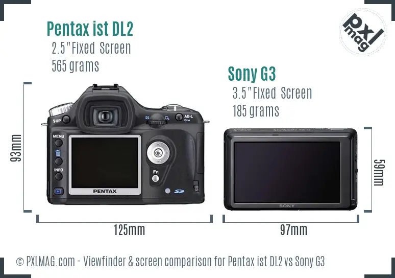 Pentax ist DL2 vs Sony G3 Screen and Viewfinder comparison