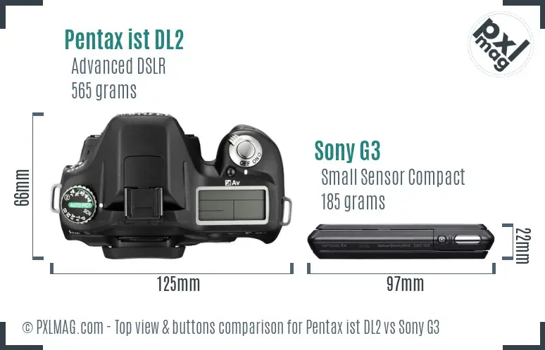 Pentax ist DL2 vs Sony G3 top view buttons comparison