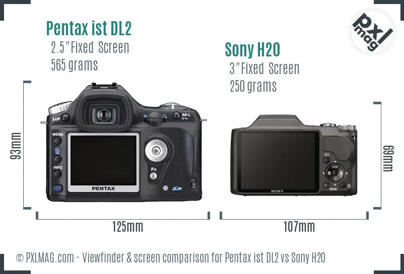 Pentax ist DL2 vs Sony H20 Screen and Viewfinder comparison