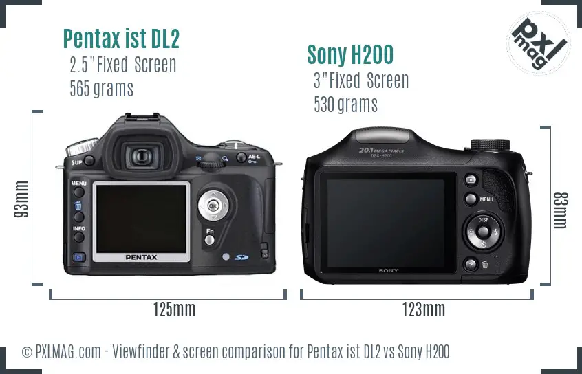 Pentax ist DL2 vs Sony H200 Screen and Viewfinder comparison