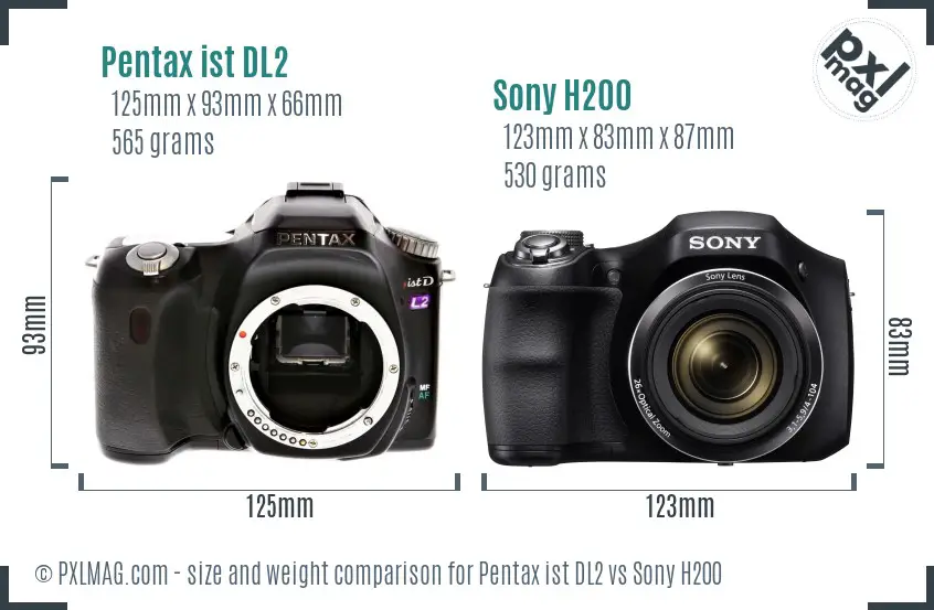 Pentax ist DL2 vs Sony H200 size comparison