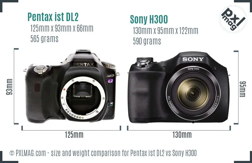 Pentax ist DL2 vs Sony H300 size comparison