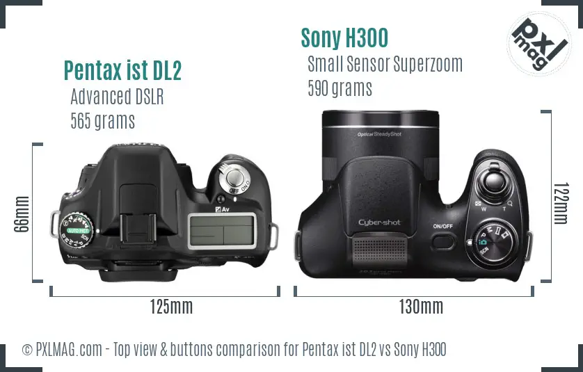 Pentax ist DL2 vs Sony H300 top view buttons comparison