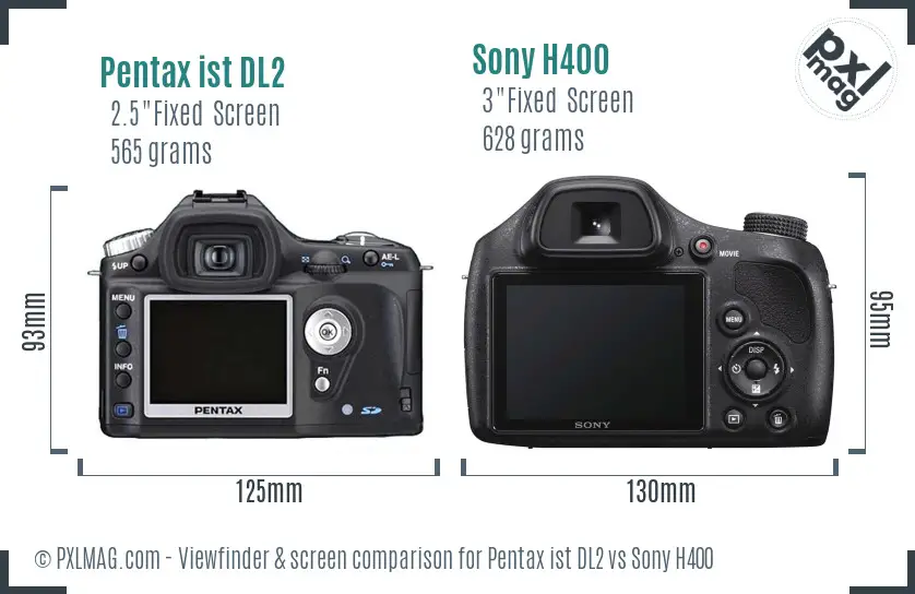 Pentax ist DL2 vs Sony H400 Screen and Viewfinder comparison Pentax ist DL2 vs Sony H400 Screen and Viewfinder comparison