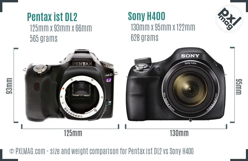 Pentax ist DL2 vs Sony H400 size comparison Pentax ist DL2 vs Sony H400 size comparison