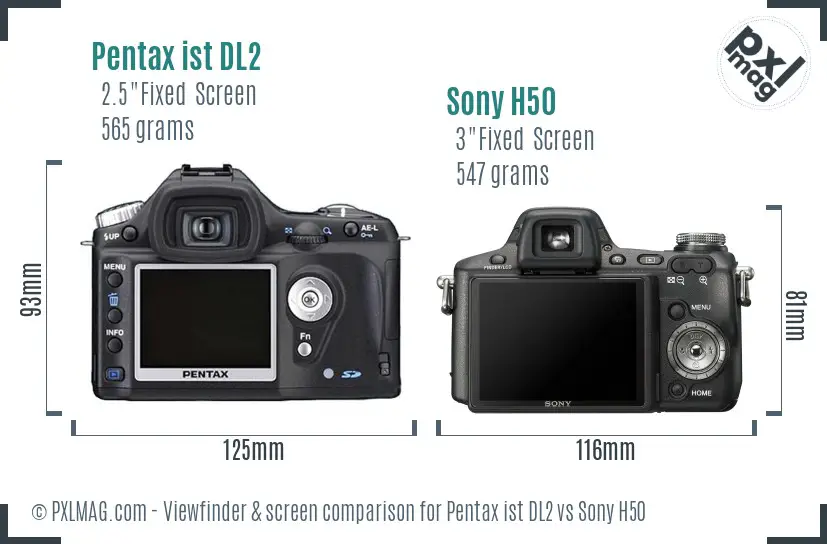 Pentax ist DL2 vs Sony H50 Screen and Viewfinder comparison