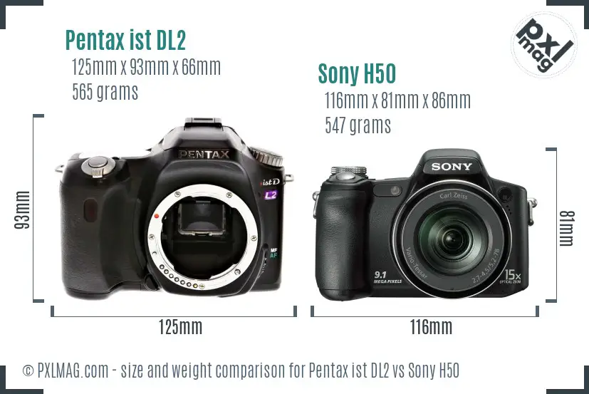 Pentax ist DL2 vs Sony H50 size comparison