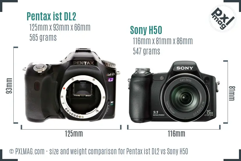 Pentax ist DL2 vs Sony H50 size comparison Pentax ist DL2 vs Sony H50 size comparison