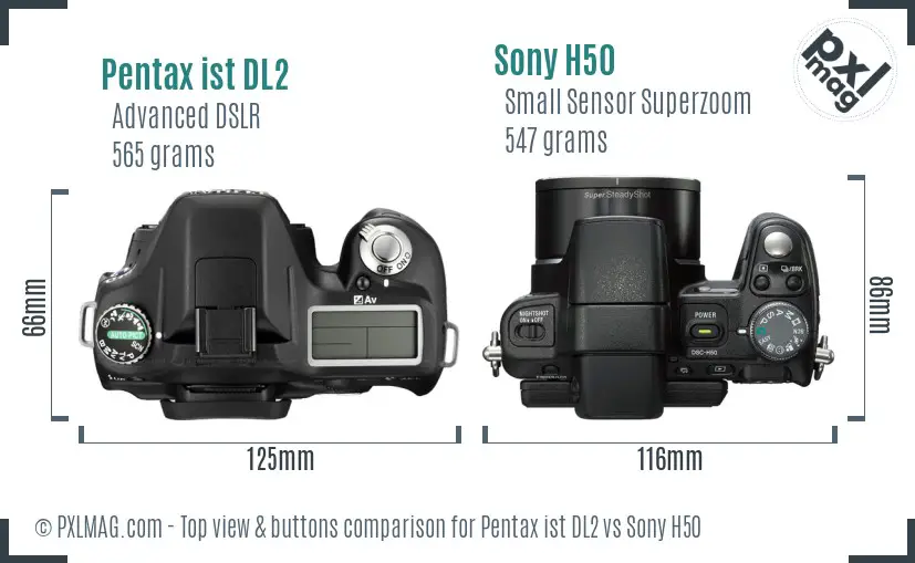 Pentax ist DL2 vs Sony H50 top view buttons comparison