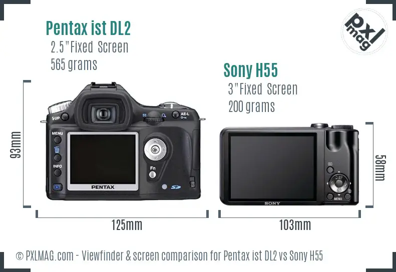 Pentax ist DL2 vs Sony H55 Screen and Viewfinder comparison