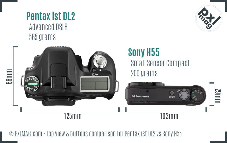 Pentax ist DL2 vs Sony H55 top view buttons comparison