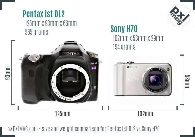 Pentax ist DL2 vs Sony H70 size comparison