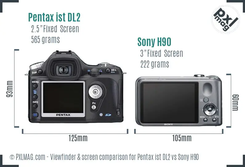 Pentax ist DL2 vs Sony H90 Screen and Viewfinder comparison