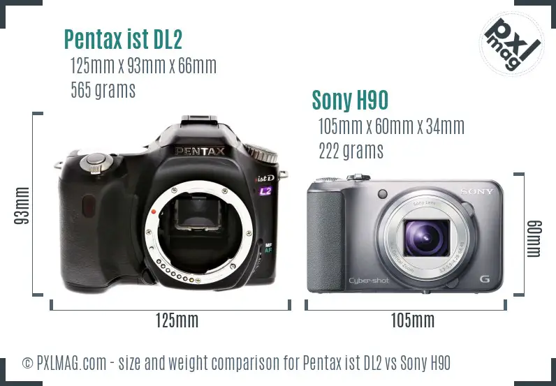 Pentax ist DL2 vs Sony H90 size comparison