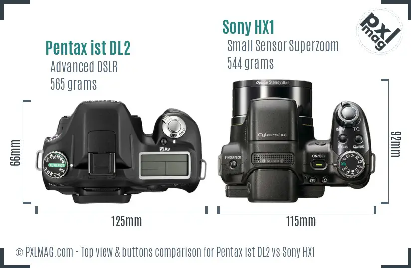 Pentax ist DL2 vs Sony HX1 top view buttons comparison