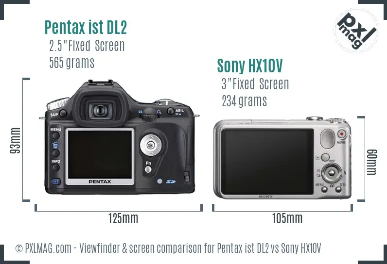 Pentax ist DL2 vs Sony HX10V Screen and Viewfinder comparison