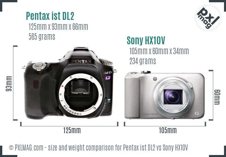 Pentax ist DL2 vs Sony HX10V size comparison
