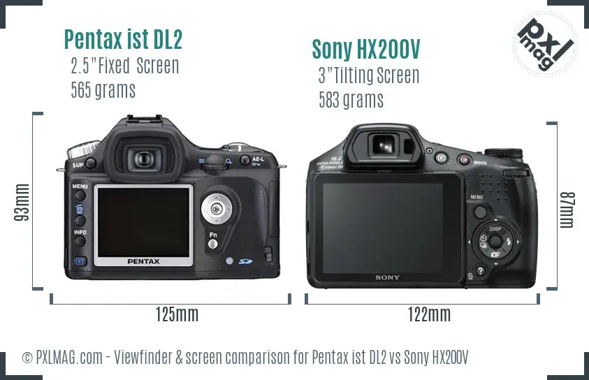 Pentax ist DL2 vs Sony HX200V Screen and Viewfinder comparison