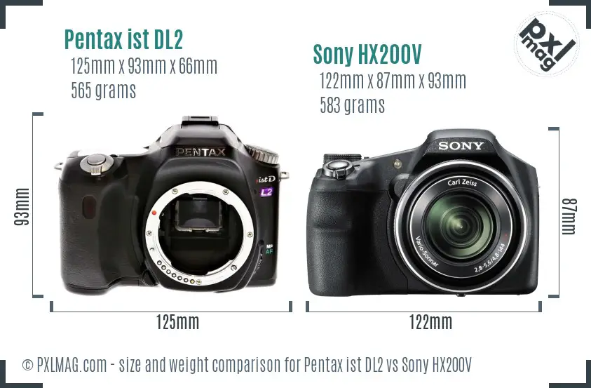 Pentax ist DL2 vs Sony HX200V size comparison