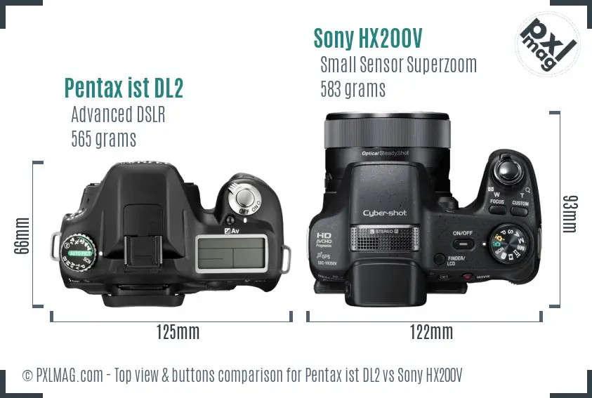 Pentax ist DL2 vs Sony HX200V top view buttons comparison