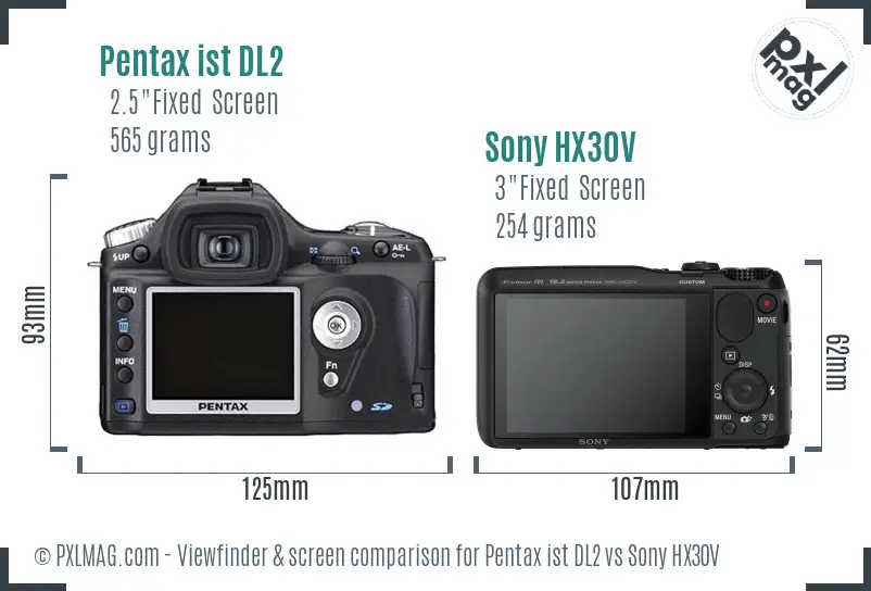 Pentax ist DL2 vs Sony HX30V Screen and Viewfinder comparison
